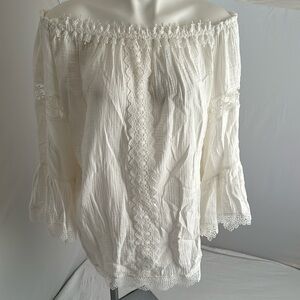 Surf Gypsy white off the shoulder scalloped trim swim cover up dress